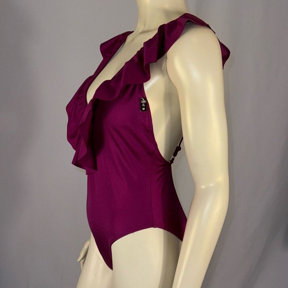 PINK Victoria's Secret One Piece Ruffle Swimsuit Deep V Violet Purple Medium‎ - Picture 8 of 15